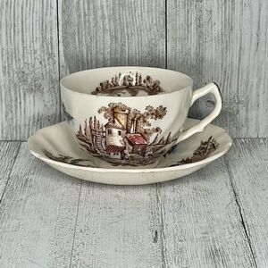 Vintage Johnson Brothers Staffordshire The Old Mill Tea Cup and Saucer Set